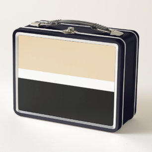 Beige Black Abstract Stripe Metal Lunch Box