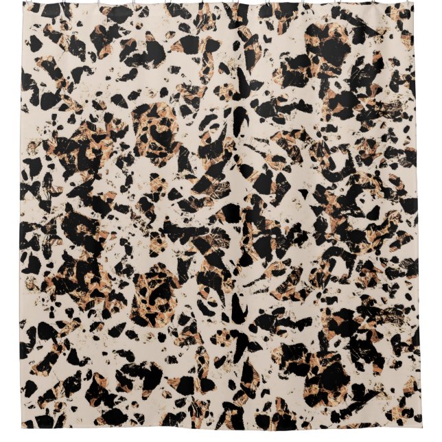 Beige Black Brown Mosaic Animal Print Abstract Shower Curtain (Front)