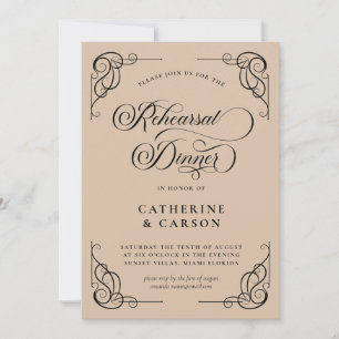 Beige & Black Calligraphy Script Rehearsal Dinner Invitation