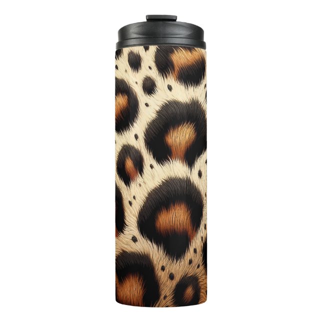 Beige & Black Cheetah Fur Animal Print Spots  Thermal Tumbler (Front)