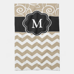 Beige Black Chevron Monogram Towel