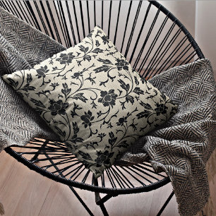 Beige & Black Floral   Decorative Throw Pillow