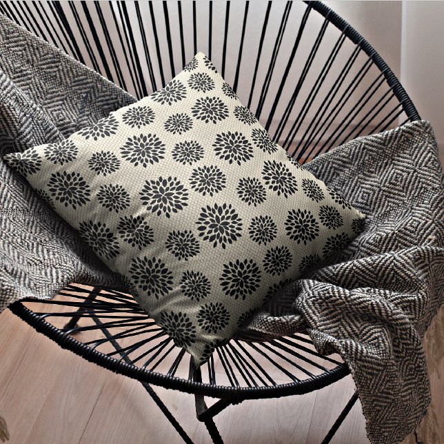 Beige & Black Floral/Dots Decorative Throw Pillow (Creator Uploaded)
