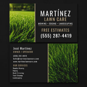 Beige & Black Green Grass Lawn Service Landscaping Business Card