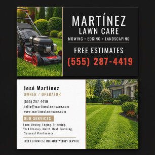 Beige & Black Lawn Care Mowing Landscaping Business Card