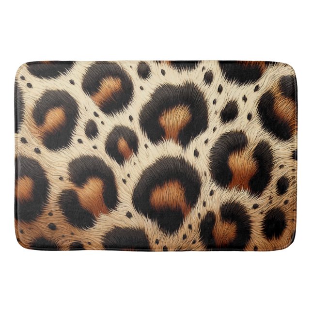 Beige & Black Leopard Fur Animal Print Spots  Bath Mat (Front)
