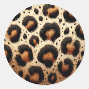Beige & Black Leopard Fur Animal Print Spots Classic Round Sticker