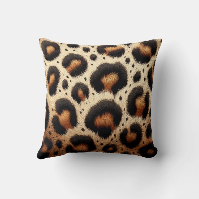 Beige & Black Leopard Fur Animal Print Spots  Cushion (Back)