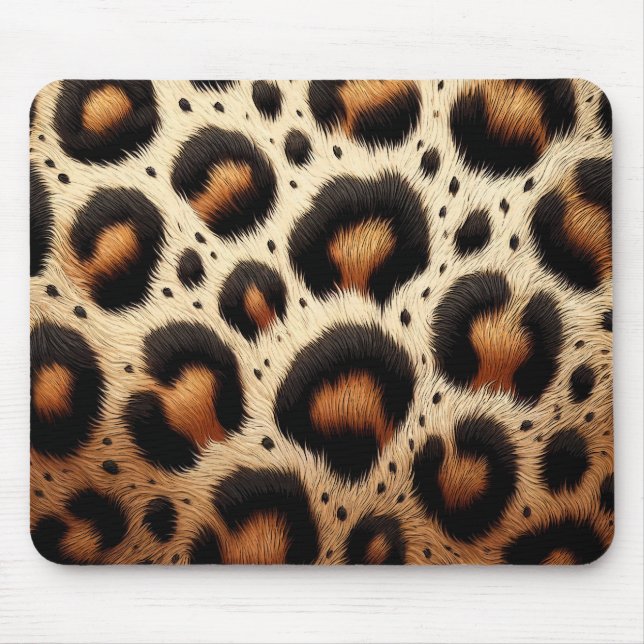 Beige & Black Leopard Fur Animal Print Spots  Mouse Mat (Front)