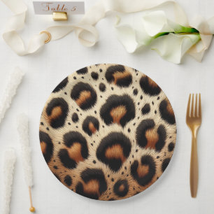 Beige & Black Leopard Fur Animal Print Spots  Paper Plate