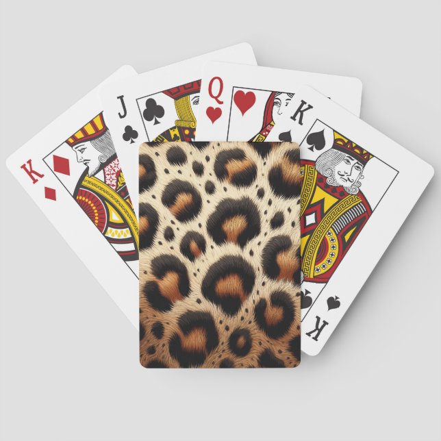 Beige & Black Leopard Fur Animal Print Spots  Playing Cards (Back)