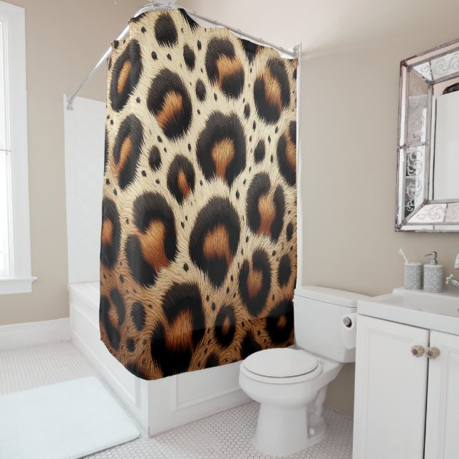 Beige & Black Leopard Fur Animal Print Spots  Shower Curtain (In Situ)