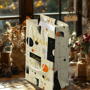 Beige & Black Modern Geometric Balance Art Small Gift Bag