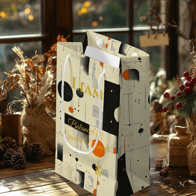 Beige & Black Modern Geometric Balance Art Small Gift Bag (Creator Uploaded)