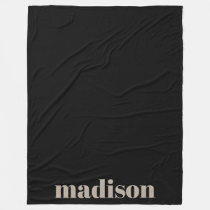 Beige Black Modern Monogram Personalised Name Fleece Blanket