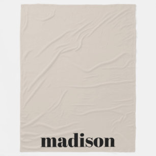 Beige Black Modern Monogram Personalised Name Fleece Blanket