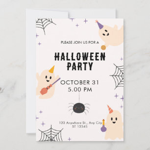 Beige Black Orange Playful Illustrative Halloween  Invitation