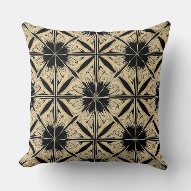 🖤 Beige Black Pattern Decor For Modern Home 🤍 Cushion (Front)