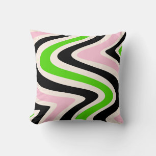 Beige Black Pink Green Abstract Swirl Cushion