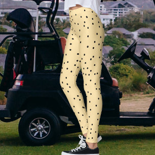 Beige Black Polka Dots Pattern Classic Holiday Fun Leggings