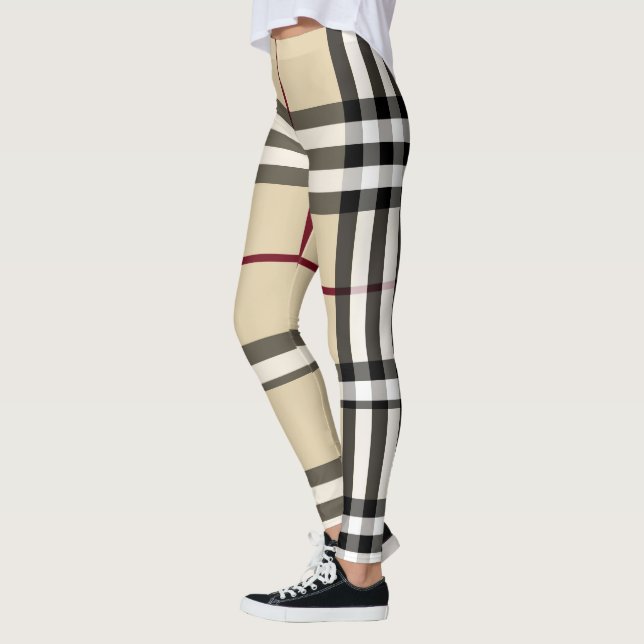 Beige/Black/Red/White Plaid Leggings (Left)
