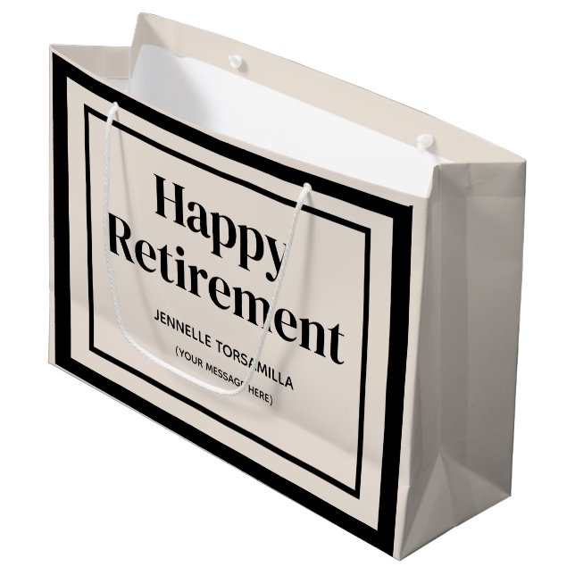 Beige Black Retirement Party Large Gift Bag (Front Angled)
