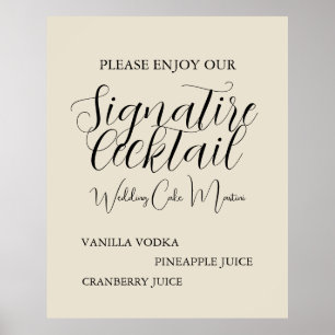 Beige Black Script Wedding Signature Drink Poster