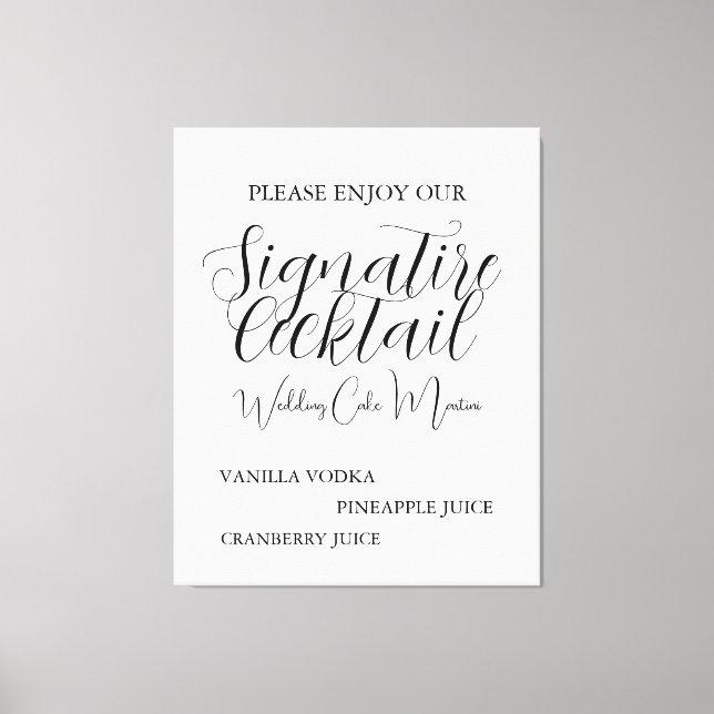 Beige Black Script Wedding Signature Drink Poster Canvas Print (Front)