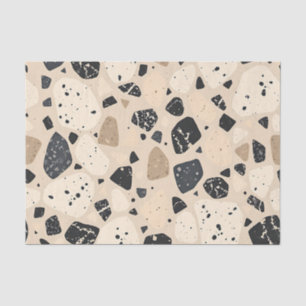 Beige Black Terrazzo Pattern Neutral Abstract Tissue Paper