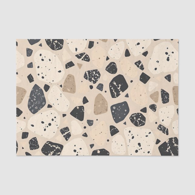 Beige Black Terrazzo Pattern Neutral Abstract  Tissue Paper (Front)