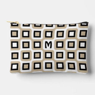 Beige Black White Midcentury Geometric Art Pattern Accessory Pouch