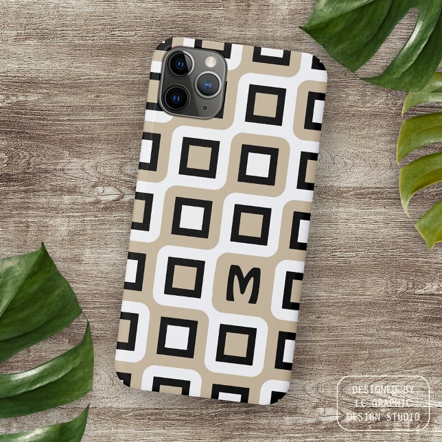 Beige Black White Midcentury Geometric Art Pattern Case-Mate iPhone Case (Creator Uploaded)