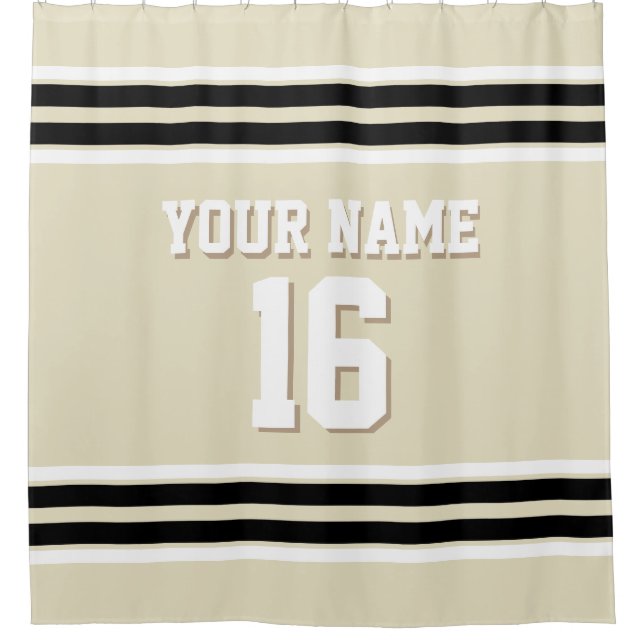 Beige Black White Stripes Sports Jersey Shower Curtain (Front)