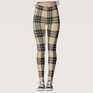 Beige/Black Women's Plaid Leggings