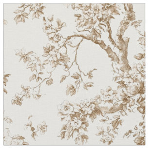 Beige Blossom Branch Toile Pattern Fabric