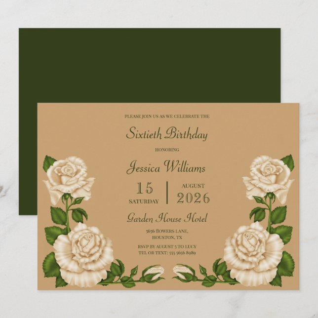 Beige Blossom Decoration 60th Birthday Invitation (Front/Back)