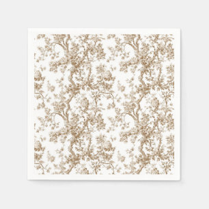 Beige Blossoming Tree Toile Cocktail Paper Napkins
