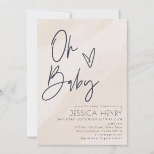 Beige & Blue Aesthetic Modern Baby Shower  Invitation