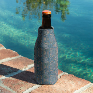 Beige Blue And Grey Alternating Pattern Design Bottle Cooler