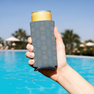 Beige Blue And Grey Alternating Pattern Design Seltzer Can Cooler
