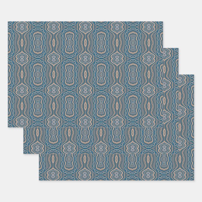 Beige Blue And Grey Alternating Pattern Design  Wrapping Paper Sheet (Set)