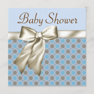 Beige Blue Brown Baby Boy Shower Invitations