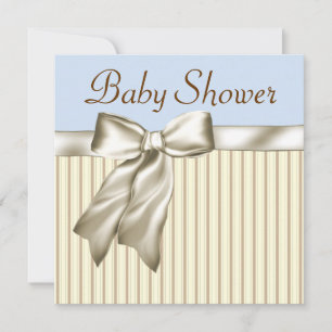Beige Blue Brown Baby Shower Invitations