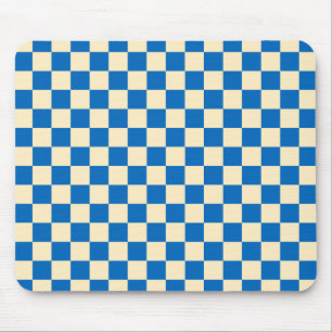 Beige + Blue Check Checkered Checkerboard Pattern Mouse Mat