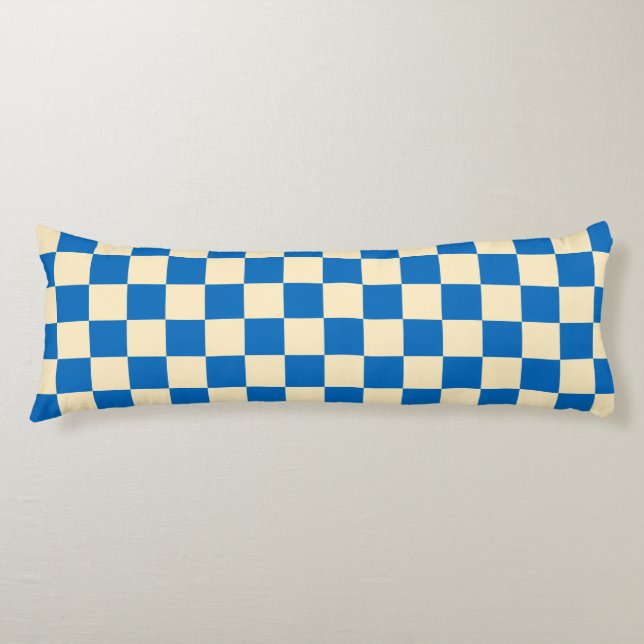 Beige + Blue Check Chequered Chequerboard Pattern Body Cushion (Front)