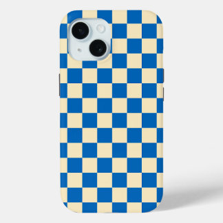 Beige + Blue Check Chequered Chequerboard Pattern iPhone 15 Case