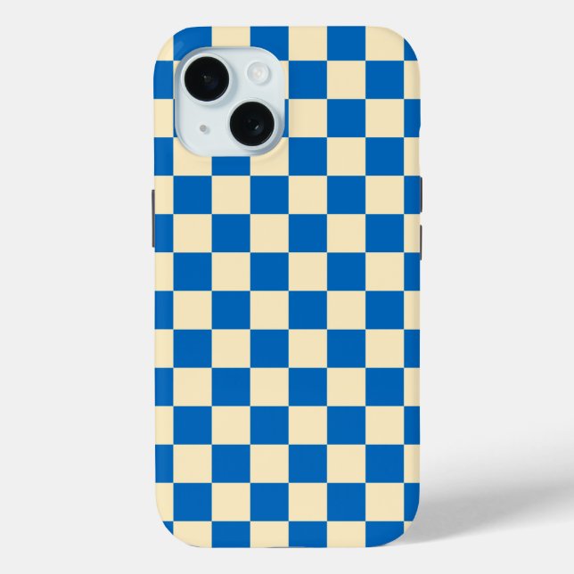Beige + Blue Check Chequered Chequerboard Pattern Case-Mate iPhone Case (Back)