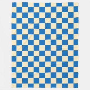 Beige + Blue Check Chequered Chequerboard Pattern Fleece Blanket