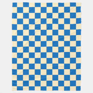 Beige + Blue Check Chequered Chequerboard Pattern Fleece Blanket