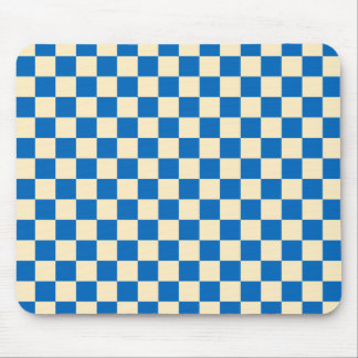 Beige + Blue Check Chequered Chequerboard Pattern Mouse Mat